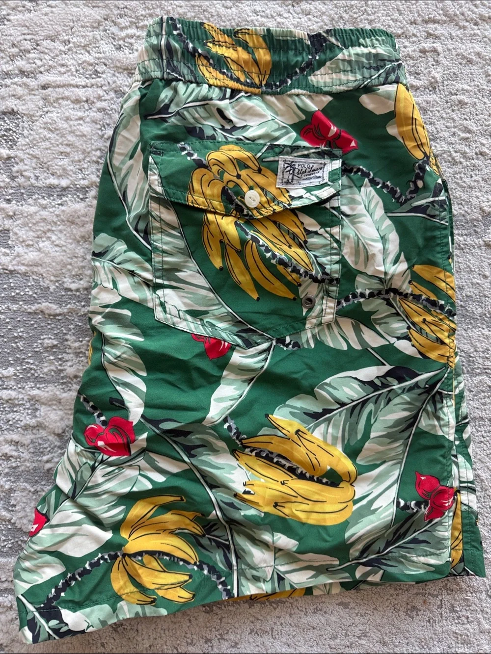 Ralph Lauren Green Tropical Banana Print Drawstring Swim Trunks